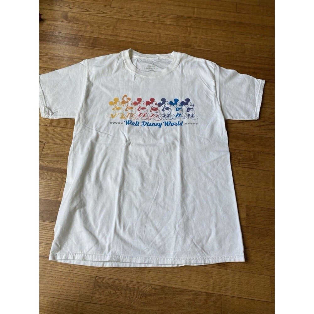 VTG 80s Retro DisneyWorld Land Mickey Mouse Rainbow Pride Shirt M Classic Epcot